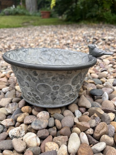Metal planter with two - birds,