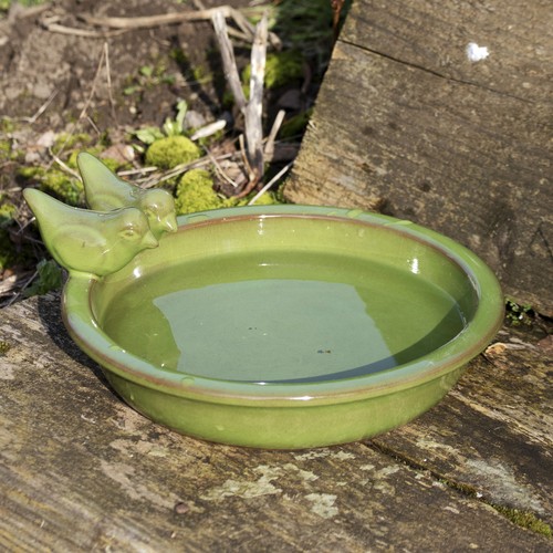 Olive green glaze ceramic bird - green,