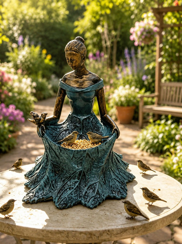 Girl bird feeder garden - feeder,