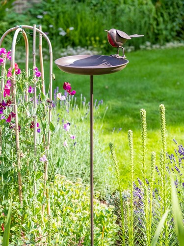 Robin bird bath stake - robin, on