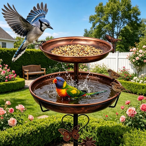 Metal bird bath rusted - metal,