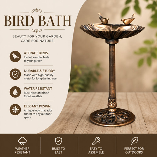 Bronze effect garden bird bath - effect,